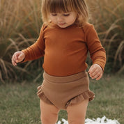 Short Bebê e Infantil Plissado Menina – Algodão Canelado Premium Liso | Marrom Claro