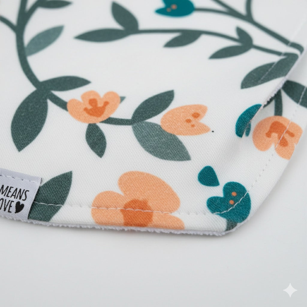 Bandana Babador - Algodão Premium | Floral Vintage Tons de Verde