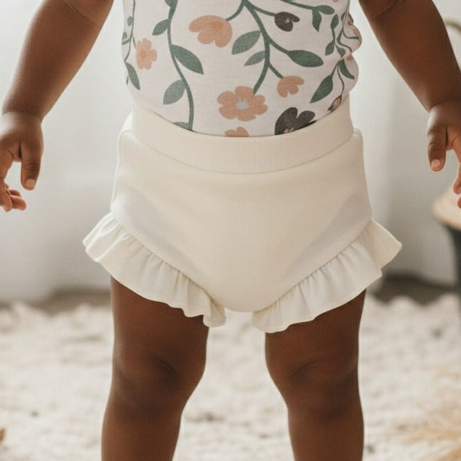 Short Bebê e Infantil Plissado Menina – Malha Algodão Liso | Off white