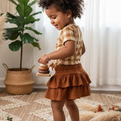 Short Saia Bebê e Infantil Com Camadas - Canelado Algodão Premium Liso | Caramelo