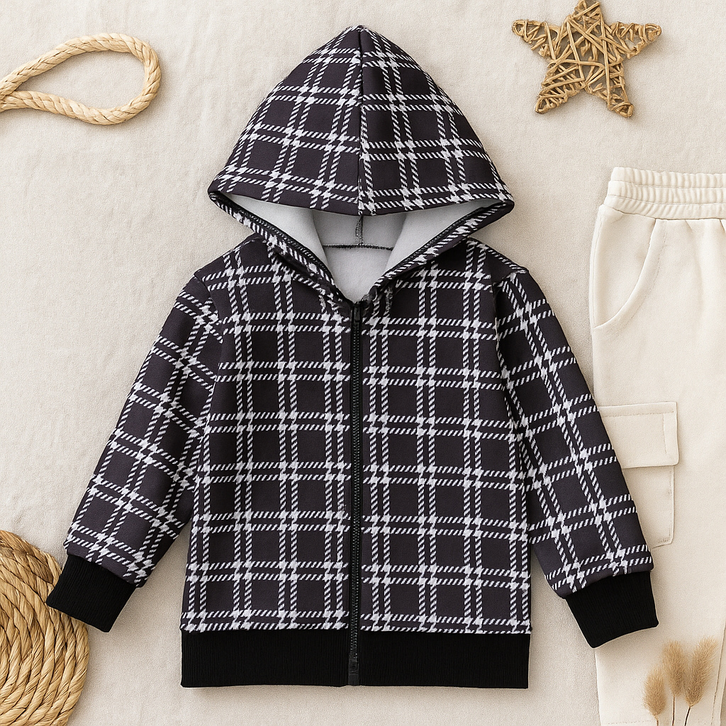 jaqueta bebe infantil peluciada xadrez preto