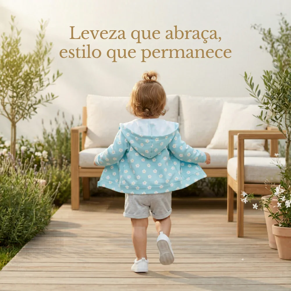 Jaqueta - Moletom Peluciado -  Margaridas Azul Serenity