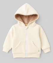 Jaqueta Bebê/Infantil Com Capuz e Forro Peluciado Grosso Areia Claro | Cor Externa Off White