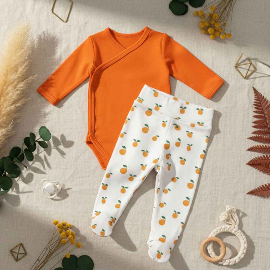 kit-body-kimono-bebe-laranja-vibrante-calca-pezinho-mini-laranjinhas-boho-means-love-baby