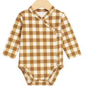 Kit: Body Kimono Recém-Nascido à 3 Meses + Calça de Pezinho Recém-Nascido à 3 Meses - Cotton Premium Estampa Exclusiva | Vichy Marrom Clássico
