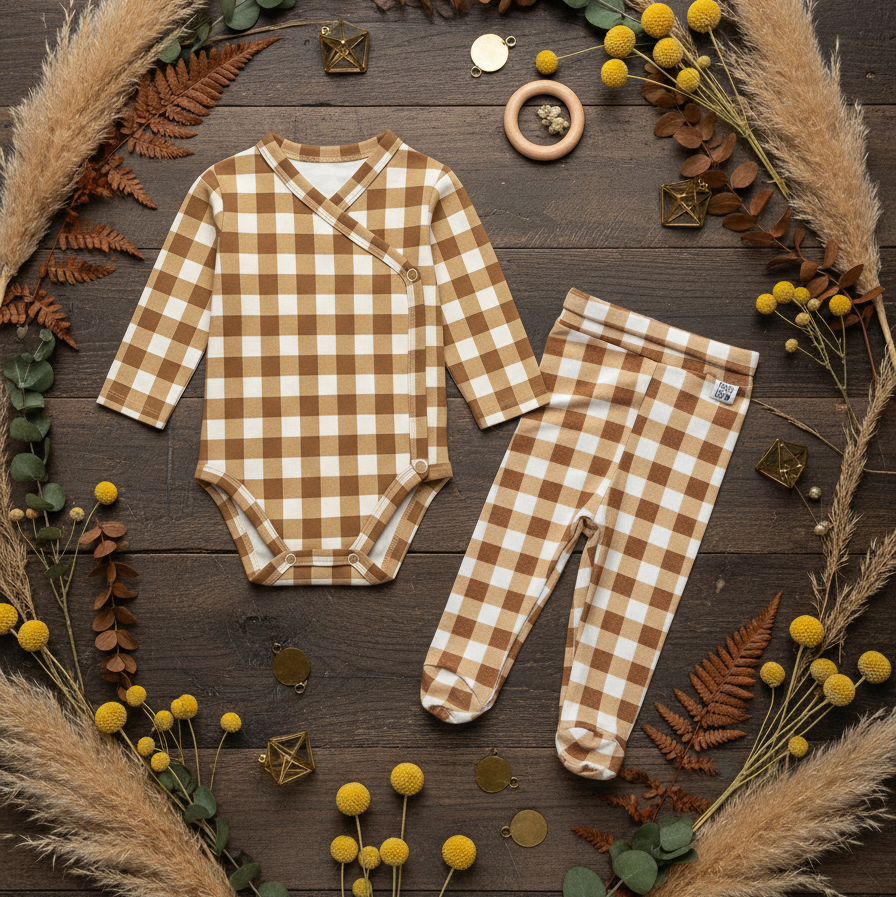 kit-body-kimono-calca-pezinho-recem-nascido-cotton-premium-vichy-marrom-classico-means-love-baby_flat lay