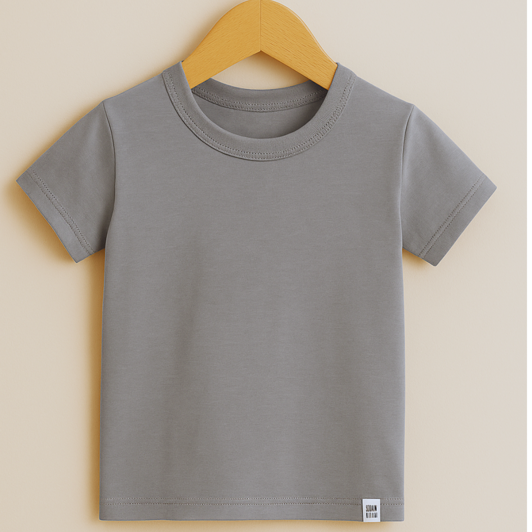 Camiseta Bebê/Infantil Manga Curta Unissex [Malha Algodão - Lisa] - Cinza Pedra