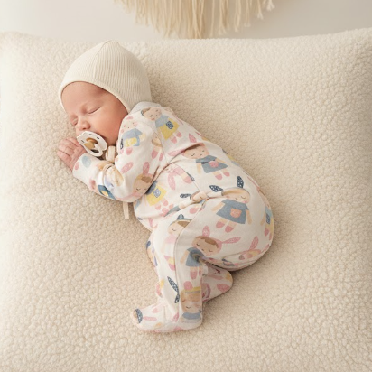 macacao recem nascido pezinho estampado com ziper frontal estampa bonequinhas