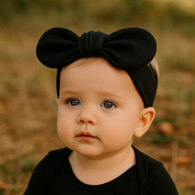 Laço de Cabelo Infantil Regulável - Algodão Stretch Liso | Preto