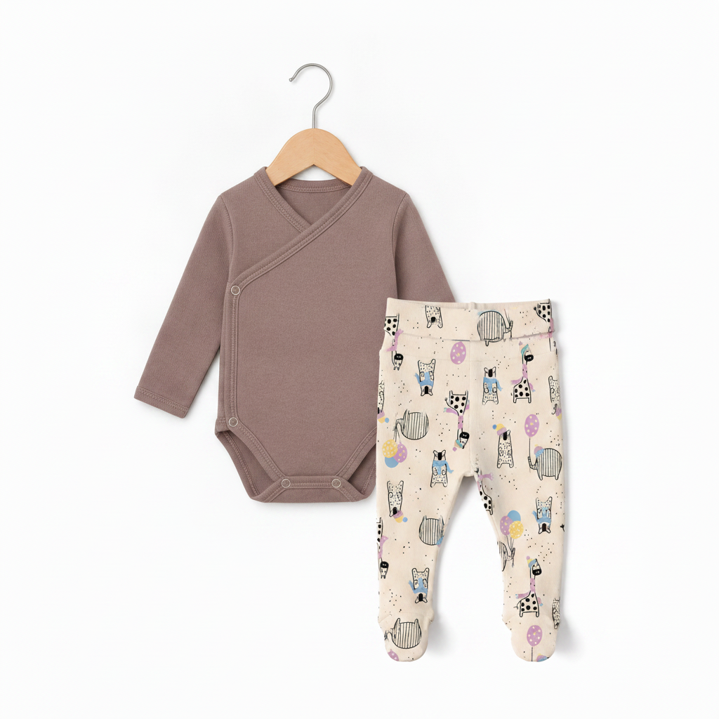 Kit Body Kimono + Calça com Pezinho – Recém-Nascido à 3 Meses | 100% algodão - Havana e Winter
