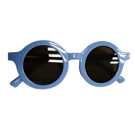 Óculos de sol infantil redondo unissex cor azul escuro com proteção UV400 para crianças.