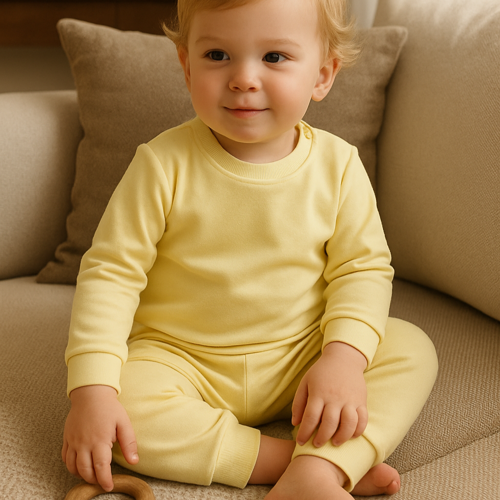 Pijama Bebê/Infantil Unissex - Canelado Liso | Amarelo Bebê