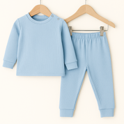 Pijama Bebê/Infantil Unissex - Canelado Liso | Azul Bebê
