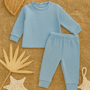 Pijama Bebê/Infantil Unissex - Canelado Liso | Azul Bebê