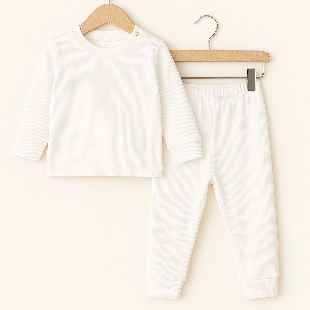 Pijama Bebê/Infantil Unissex - Canelado Liso | Branco