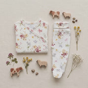 Kit Body Kimono + Calça com Pezinho Recém-Nascido a 3 Meses - Cotton Adapt | Flores do Campo