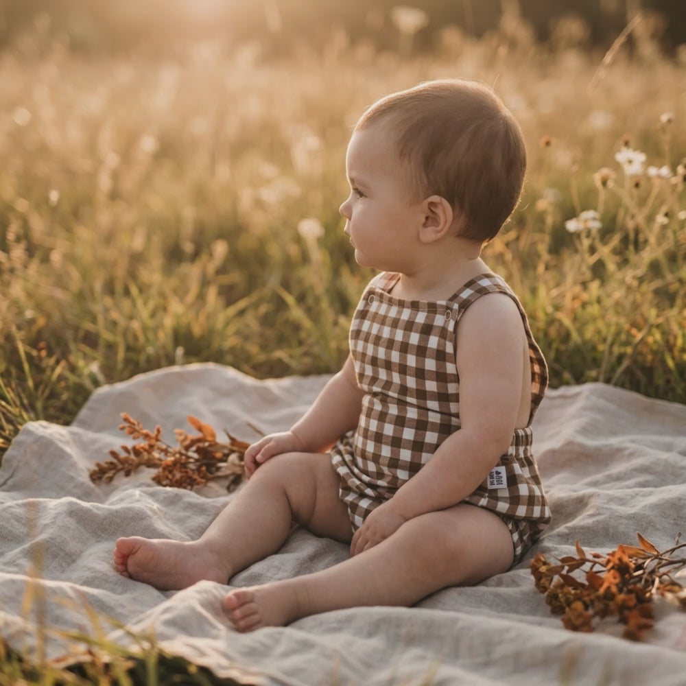 Jardineira Romper - Cotton Adapt | Vichy Marrom Clássico