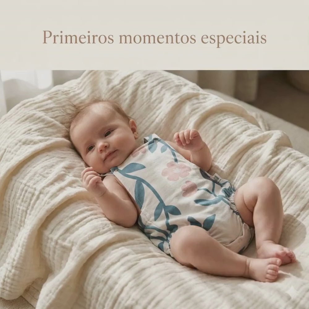 Jardineira Romper - Poliéster + Elastano Estampado | Floral Vintage Grande