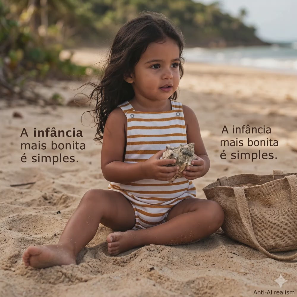 Jardineira Romper - Algodão Premium | Listras Amarelas