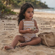 Jardineira Romper - Algodão Premium | Listras Amarelas