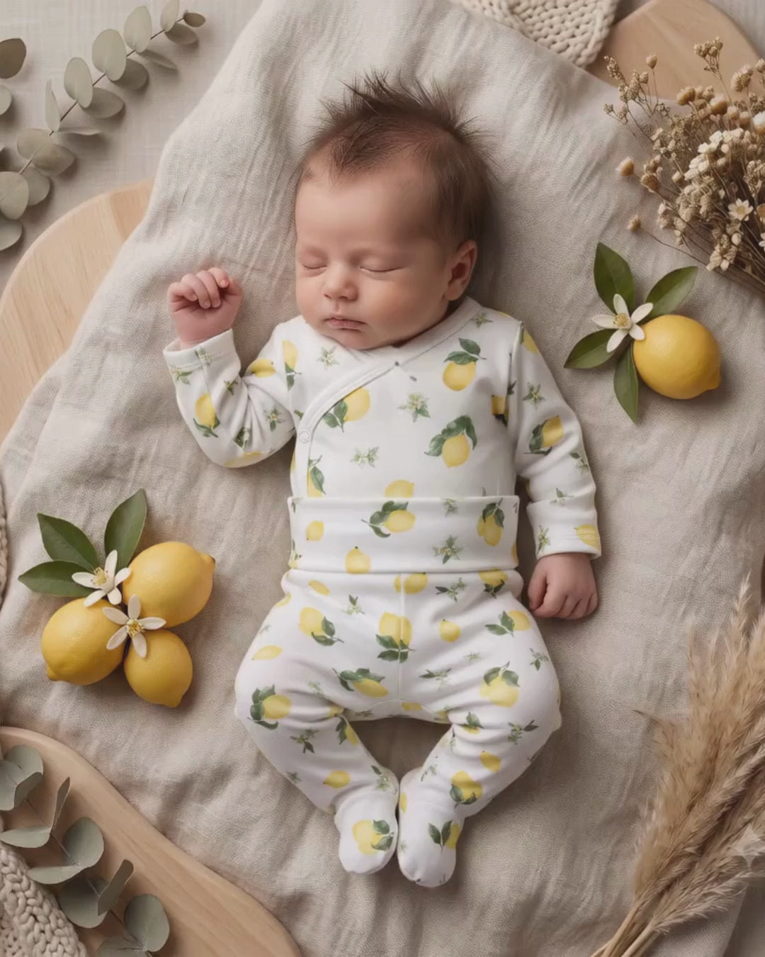 Kit Body Kimono + Calça com Pezinho Recém-Nascido a 3 Meses - Cotton Adapt | Lemons