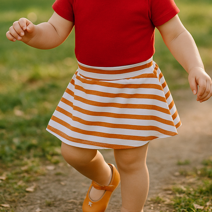 Saia com Short Infantil Menina – Algodão Premium Estampa Exclusiva | Listras Amarelas