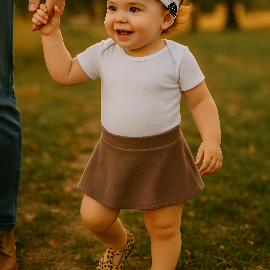 Saia com Short Infantil Menina – Algodão Premium Liso | Caqui