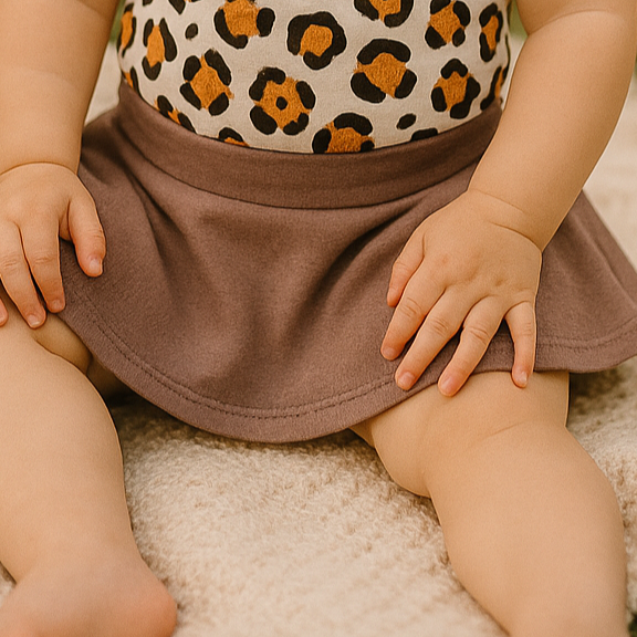 Saia com Short Infantil Menina – Algodão Premium Liso | Caqui