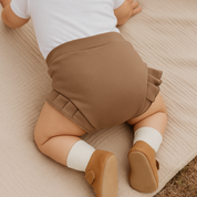 Short Bebê e Infantil Plissado Menina – Algodão Premium Liso | Bege Clássico