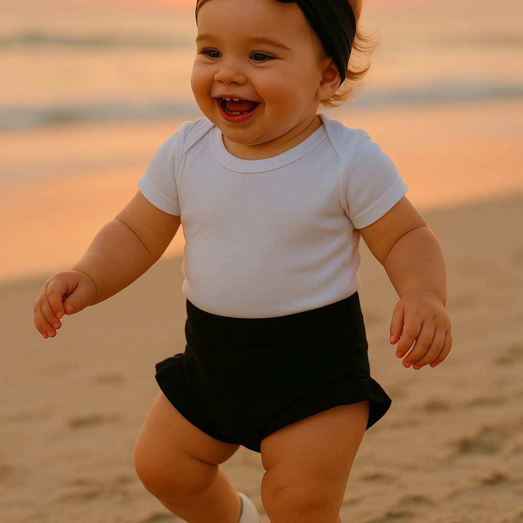 Short Bebê e Infantil Plissado Menina – Malha Algodão Liso Preto