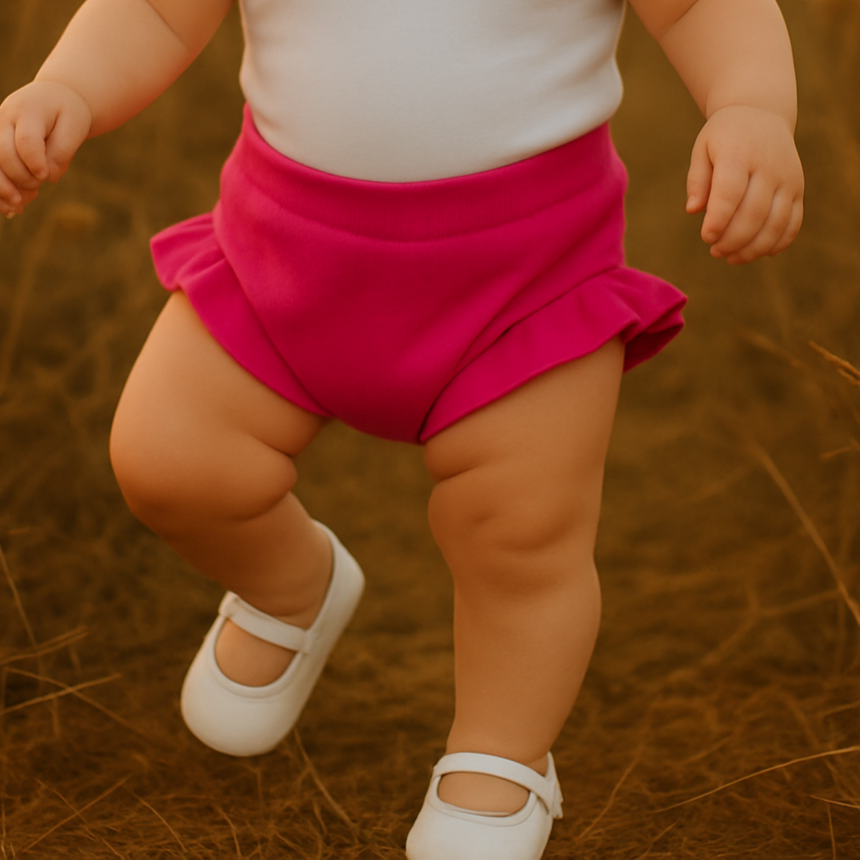 Short Bebê e Infantil Plissado Menina – Algodão Strech Liso | Rosa Pink