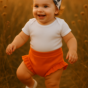 Short Bebê e Infantil Plissado Menina – Algodão Premium Liso | Laranja
