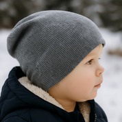 Touca Gorro Bebê/Infantil Estilo Beanie Adaptável - Canelado Premium | Preto Mescla