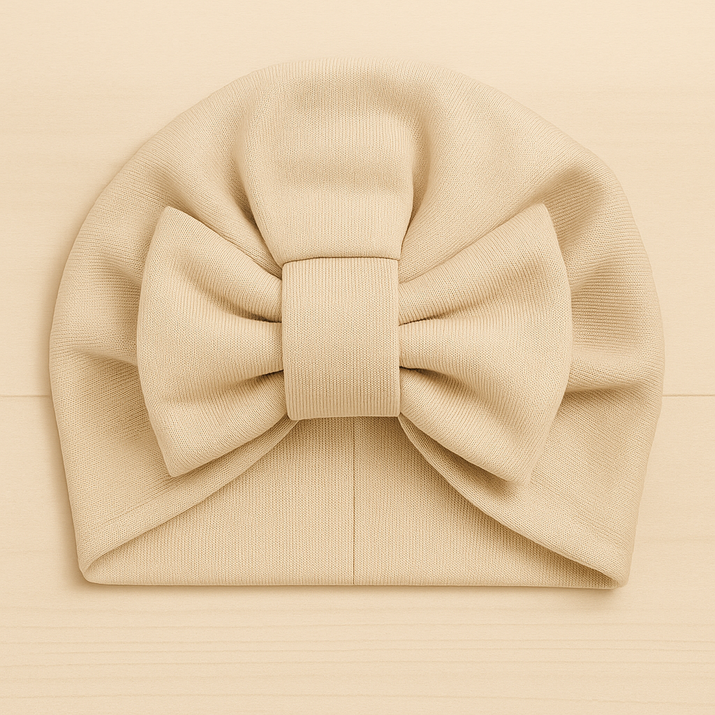 Turbante Com Laço Bebê Menina - Malha Algodão | Cor Offwhite