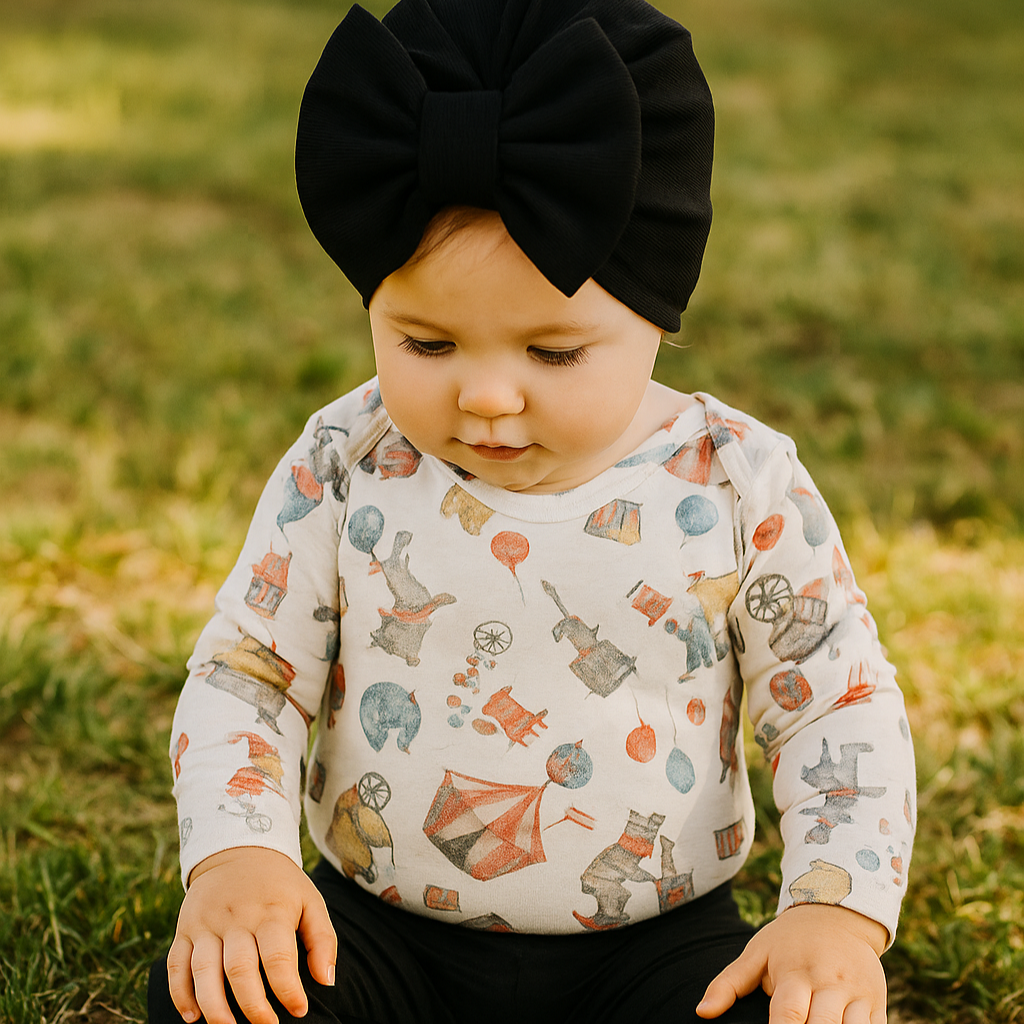 Turbante Com Lacinho Bebê Menina - Algodão Stretch Liso | Preto