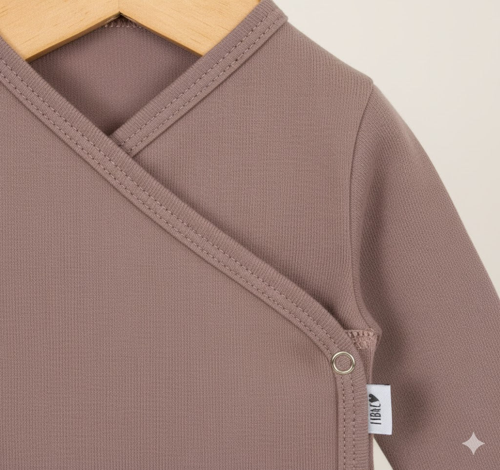 Body Kimono Bebê Recém-Nascido à 3 Meses Unissex - Algodão Premium Liso | Caqui