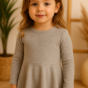 Vestido de Inverno Infantil Canelado Algodão Premium | Cinza Mescla