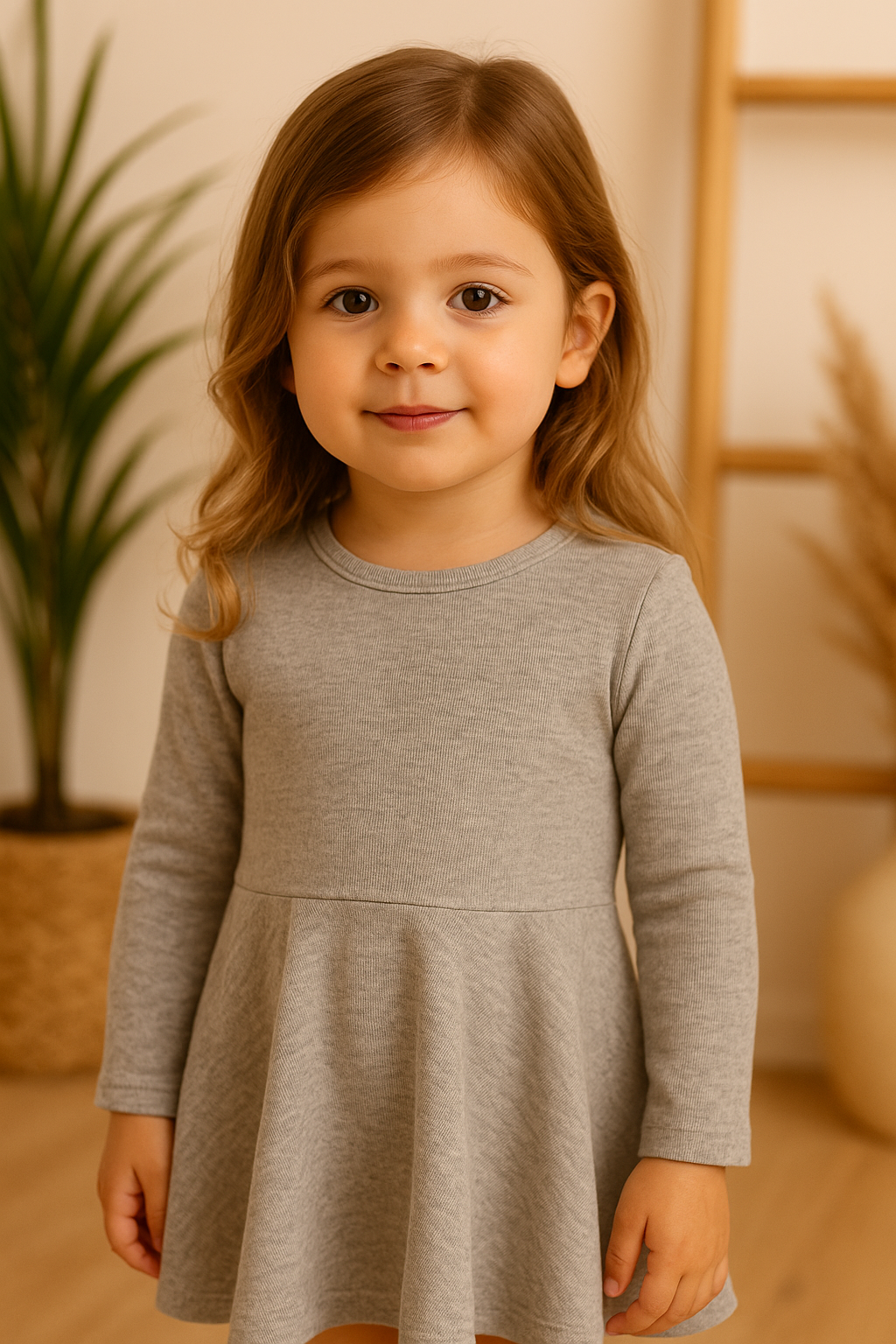 Vestido de Inverno Infantil Canelado Algodão Premium | Cinza Mescla