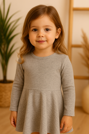 Vestido de Inverno Infantil Canelado Algodão Premium | Cinza Mescla