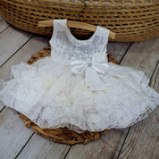 Vestido Bebê/Infantil de Festa Batizado Rodado com Camadas e Pedraria – Branco