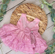 Vestido Bebê/Infantil de Festa Rodado com Camadas, Laço e Pedraria – Rosa Sonho