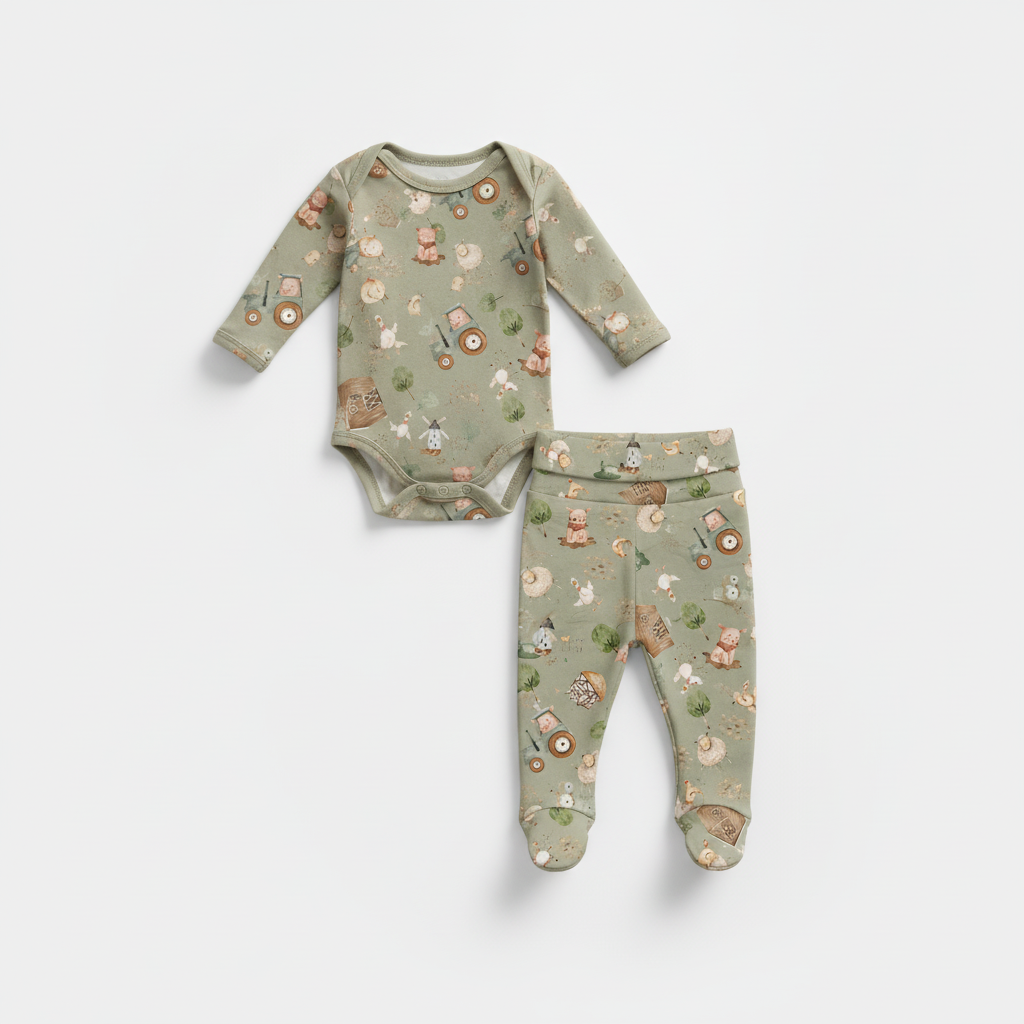Conjunto Body Kimono + Calça com Pezinho – Recém-Nascido à 3 Meses | Farm Days Sage