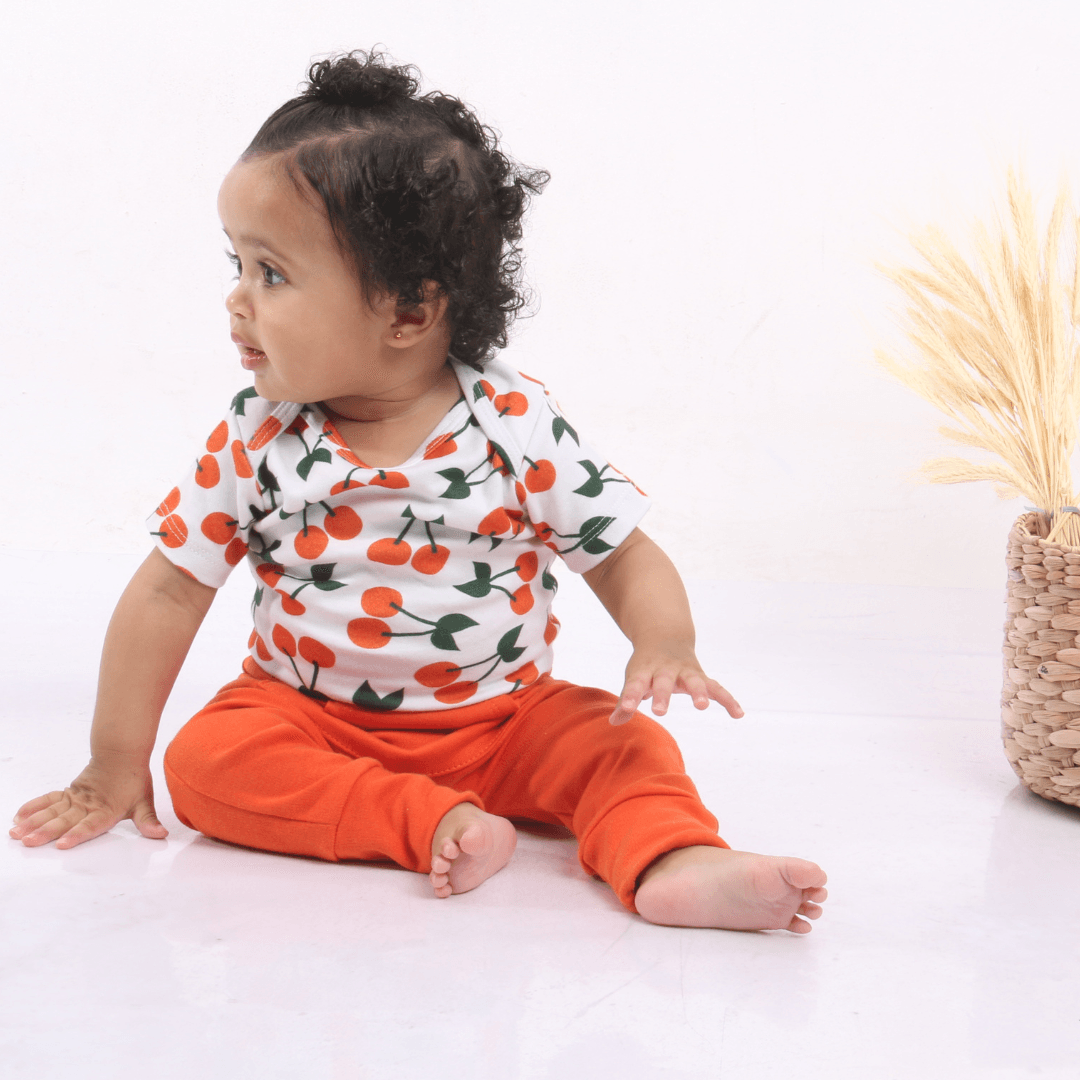 Calça Bebê/Infantil Com Bolsão Unissex [Algodão - Lisa] - Laranja