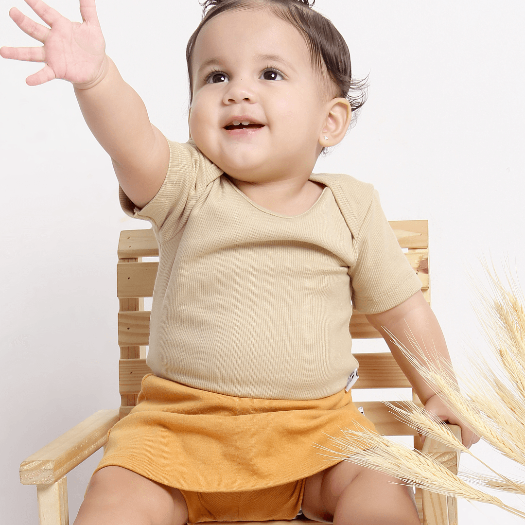 Saia Com Short Infantil Menina [Algodão Stretch - Liso] - Mostarda