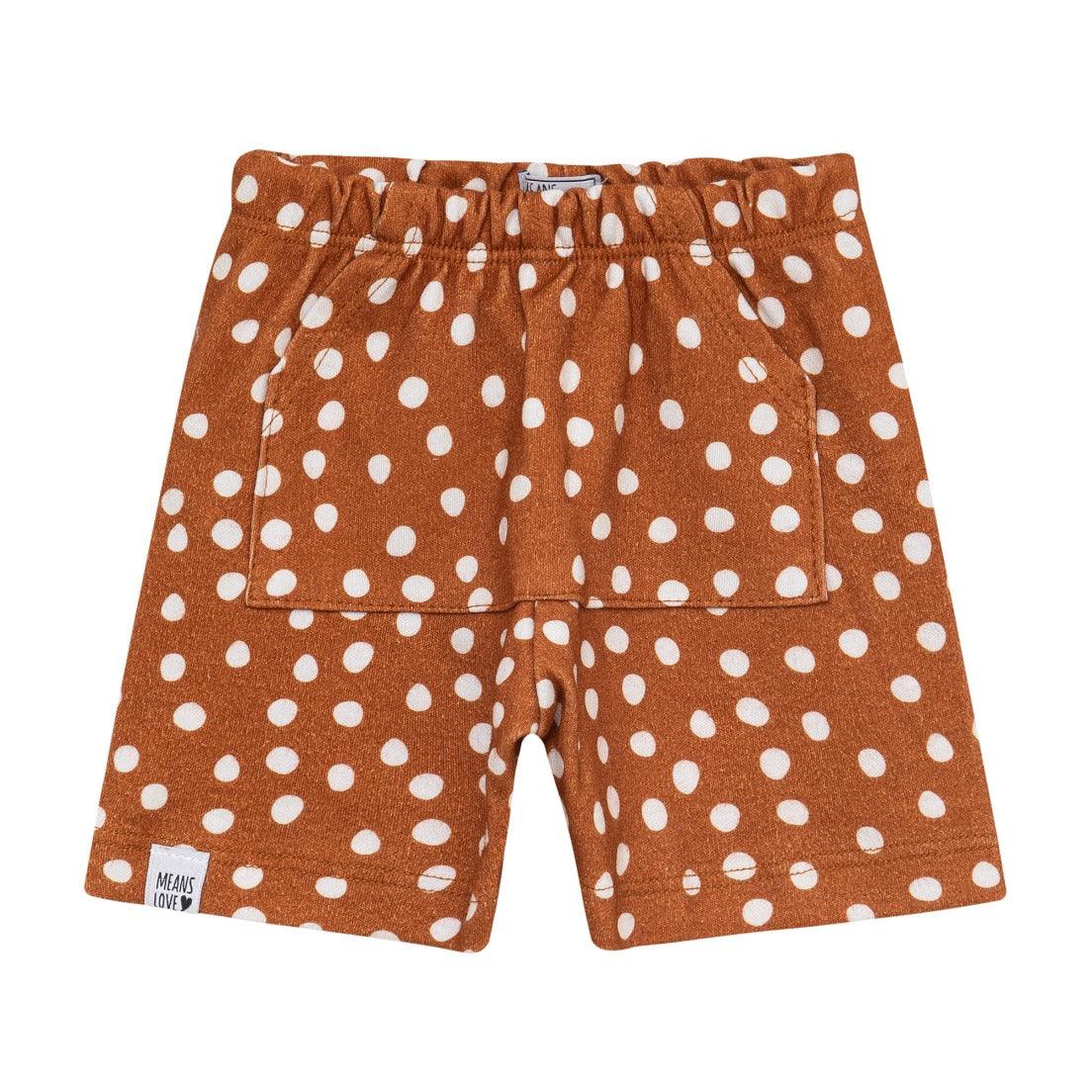 Bermuda Bebê/Infantil Unissex [Algodão - Estampada] - Caramelo Poá