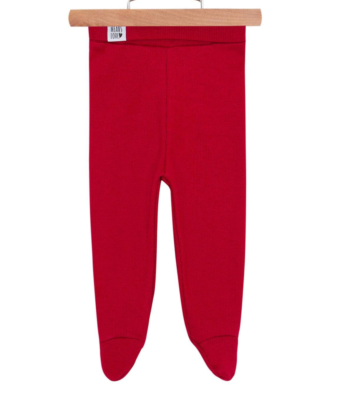 Calça Recém-Nascido com Pezinho Unissex – Malha Canelada Premium  Lisa | Vermelho Escuro