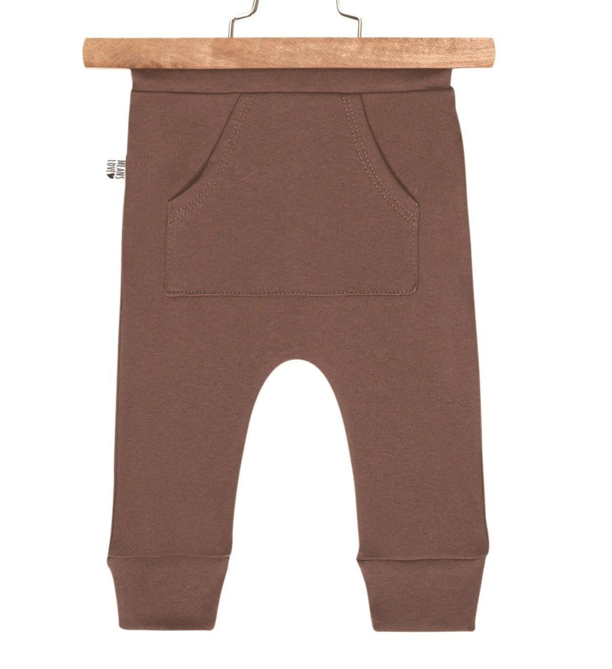 Calça Bebê/Infantil Com Bolsão Unissex [Algodão - Lisa] - Marrom