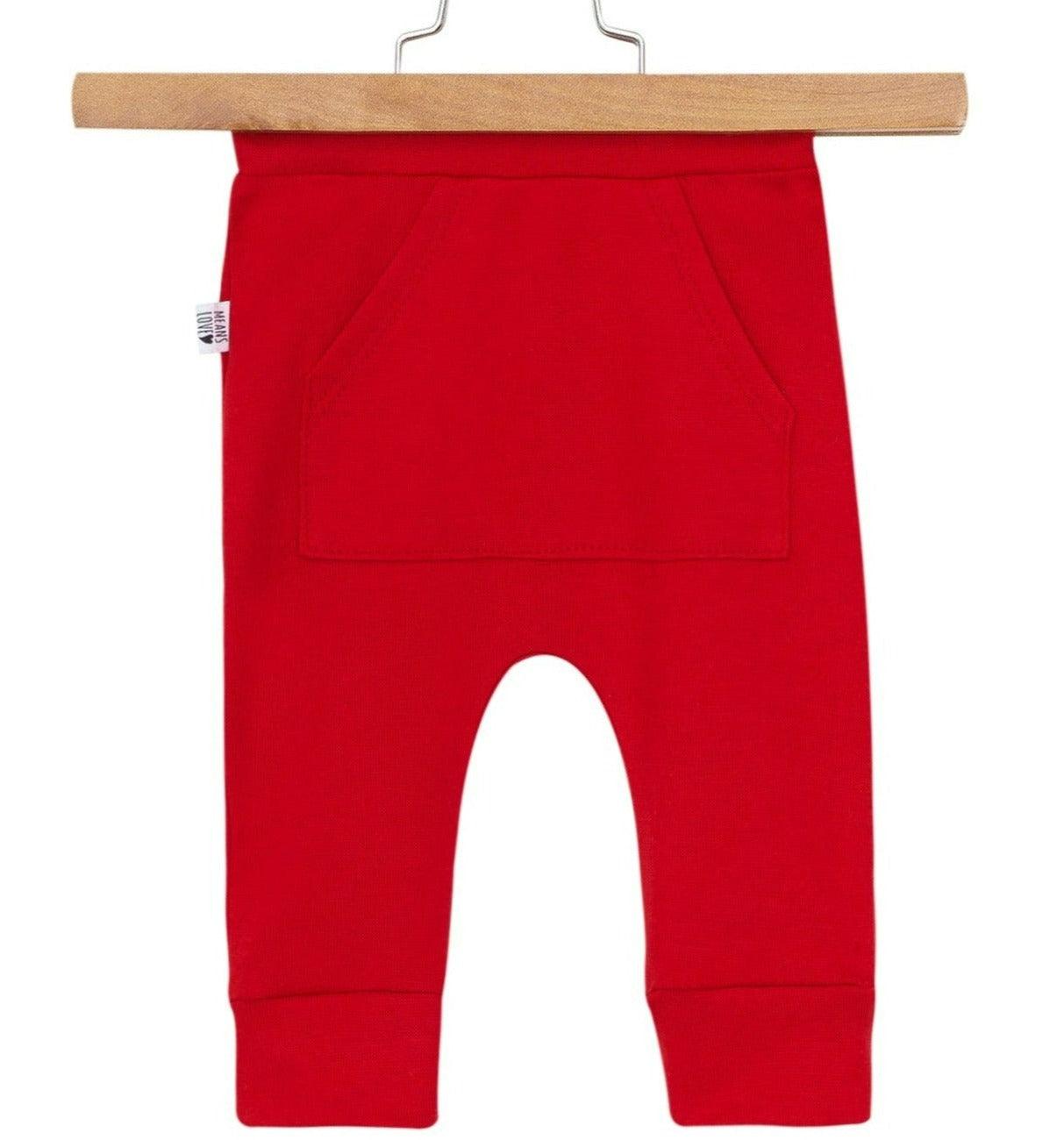 Calça Bebê/Infantil Com Bolsão Unissex [Algodão Stretch - Lisa] - Vermelha