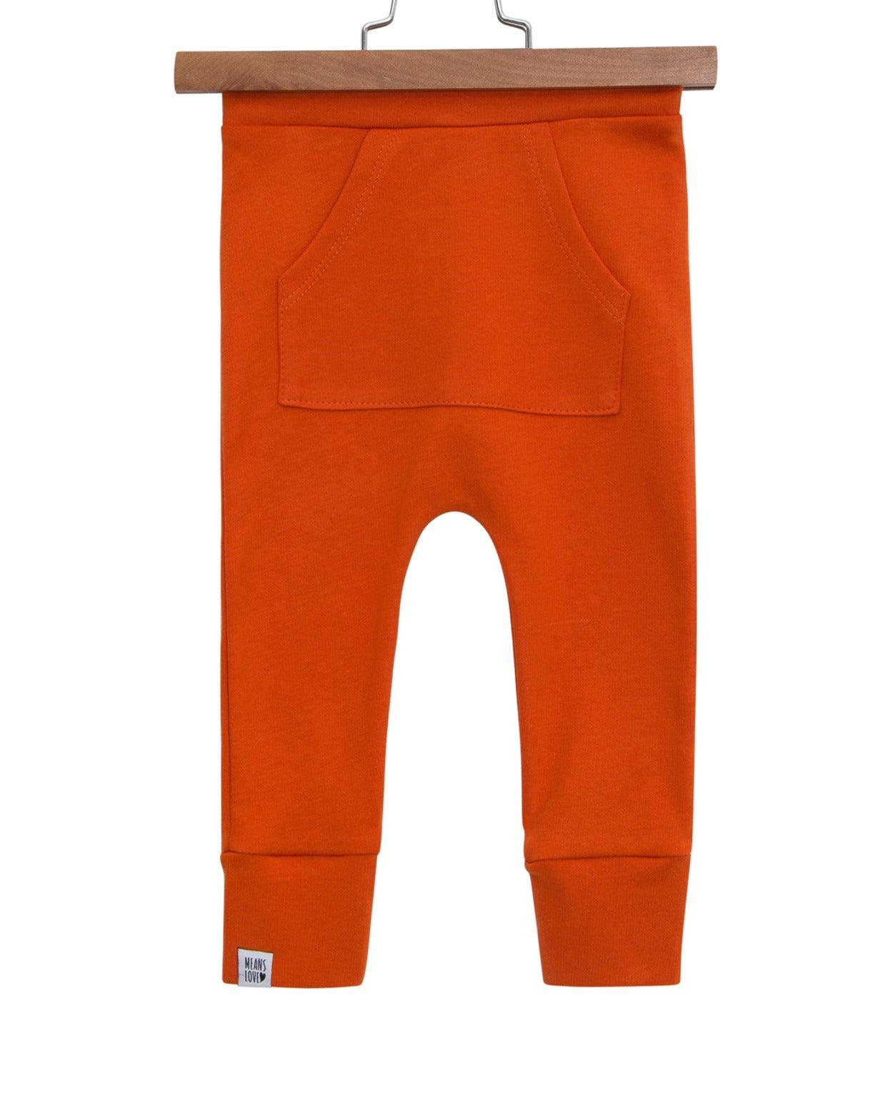 Calça Bebê/Infantil Com Bolsão Unissex [Algodão - Lisa] - Laranja