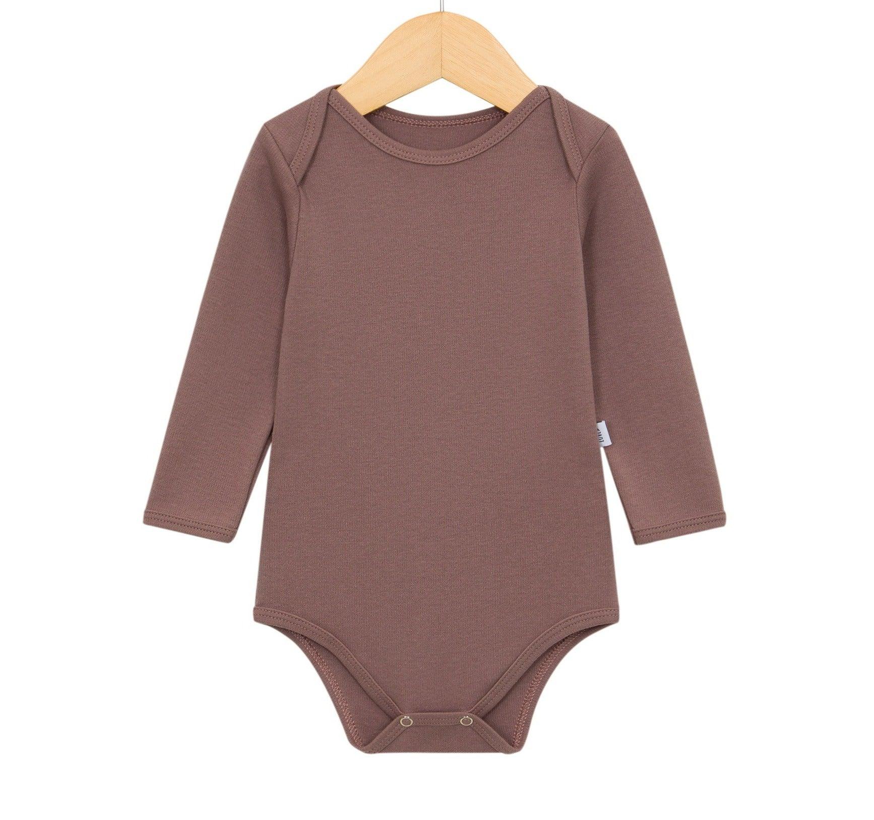 Body Bebê/Infantil Manga Longa Unissex [Algodão - Liso] - Caqui